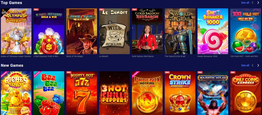 Συλλογή Frumzi από κορυφαία και πρόσφατα προστιθέμενα παιχνίδια καζίνο.